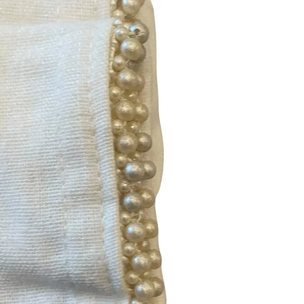 TAHARI White Cotton Dinner Napkins 18x18 Set of 8 Faux Pearl Trim Holiday Glam